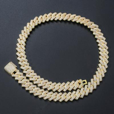 China Hiphop Iced Out 14mm Men's Miami Cuban Link Necklace Hip Hop Young Man Diamond Bling Prong Cuban Link Chain for sale