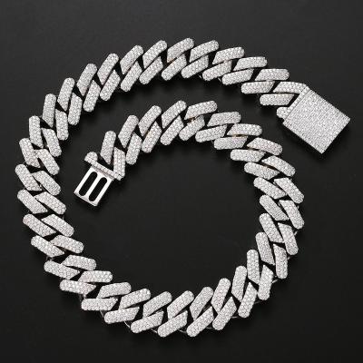 China Hiphop 20mm Iced Out Brass Fork Setting Cubic Jewelry Men's Bling Bling CZ Chain Cuban Necklace Zircon Necklace Chain for sale