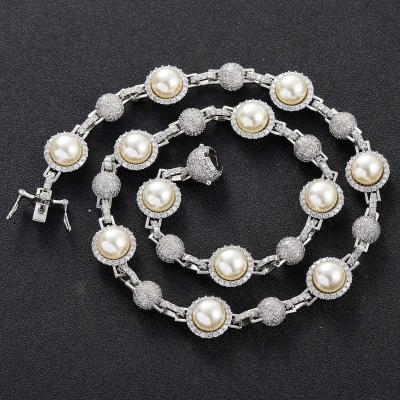 China Hiphop Fashion Jewelry Necklaces Women Gold Plated Cuban Cubic Zirconia Choker Necklace Iced Out Diamond Pearl Necklace for sale