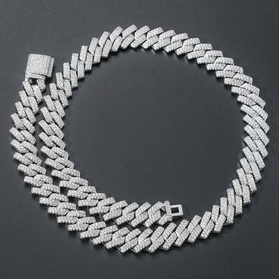 China Hiphop RTS jewelry S925 14mm micro chain 2rows vvs silver cuban moissanite cuban necklace bracelet link for sale