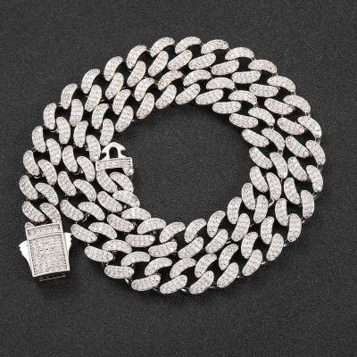China Real Hiphop Gold Plating 925 Silver 12MM Necklace Moissanite Cuban Link Chain Hip Hop Jewelry Iced Out Cuban Chain for sale