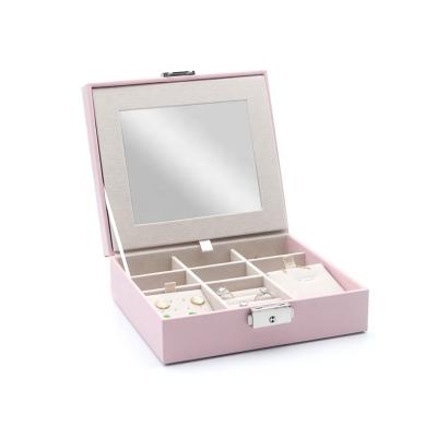 China Newest 2024 NEW design Earrings ring necklace faux pu Leather travel jewelry box organizer pink storage jewellery gift box for sale