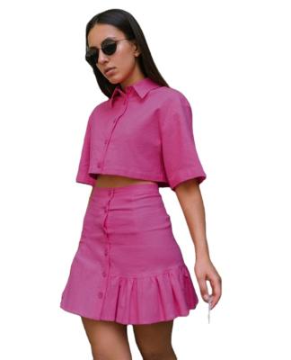 China QUICK DRY women crop top shirt 2 piece skirt with outfit pink color apparel color short skirt casual dresses set for ladies for sale