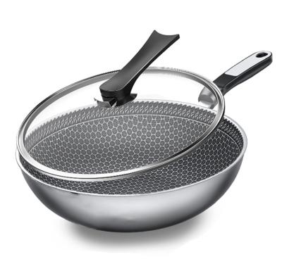 China Durable High Quality Stainless Steel Less Smoke Uncoated Three-Layer Steel Cookware Kitchenware Non-Stick Frying Pan Wok for sale