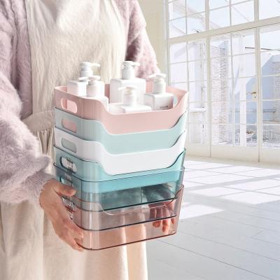 China Durable Durable Multi-color Plastic Plastic White Transparent Kitchen Pantry Desk Organizer Storage Bin With Build-in Handle for sale