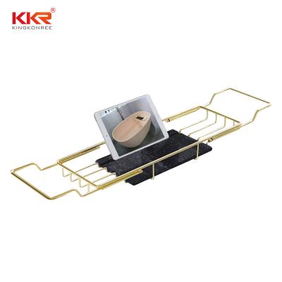 China Sustainable Trolley Tray Expandable Bath Organizer , Tub Stainless Steel Bathtub Shelf for sale