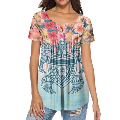 China Polynesian Tribal Hibiscus Flower Print Women Summer Casual Hawaiian QUICK DRY T-shirt Tops Loose Tunnic Female T-shirts S-XXXL for sale