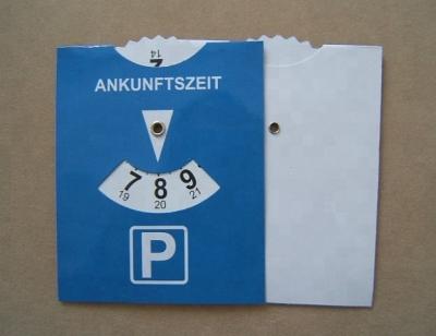 Chine Bleu 120*100 mm Auto Euro Voiture Disque de stationnement en papier Disque de stationnement en carton à vendre