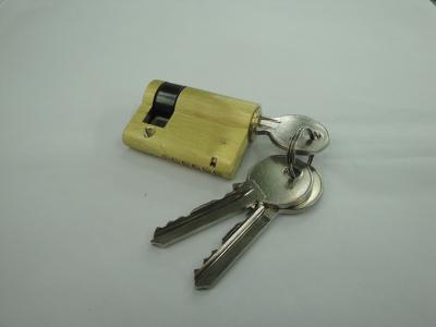 China 45mm(35*10) Euro Profile Brass Half Cylinder Lock with 3 brass normal keys Surface finish Brass brushed for sale