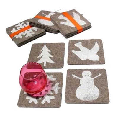 China Viable Style Gray Print White Christmas White 4 Color Felt Mug Mat Cup Coaster Set for sale