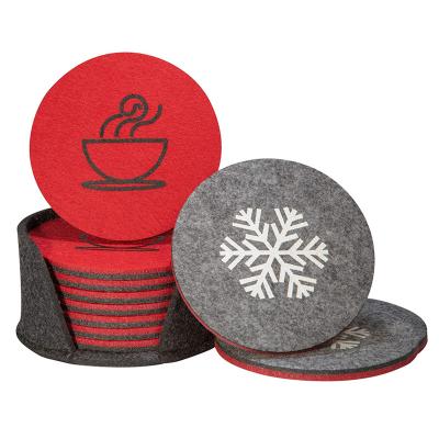 China Sustainable 8 Piece Set Drinks Absorbent Coasters To Protect Home And Office Furniture Double Sided Felt Coaster With Stand for sale