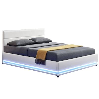 China Soft Bed European Market LED White Leather Gas Lift Bed for sale