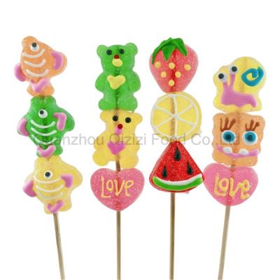 China Natural cute halal sour cute gummy bear lolipop cartoon patch candy soft candy for sale
