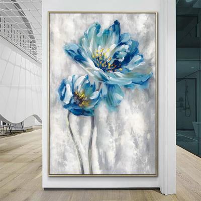 China Handmade Modern Home Wall Art Oil Paintings Canvas Abstract Blue Flower Abstract Decor for sale