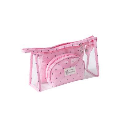 China China Wholesale Universal 3 in 1 Cosmetic Bag Set Clear PVC Makeup Pouch Travel Make Up Organizer Bag for sale
