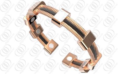 China Magnets and Germanium Rose Gold Bangle Cable Shape with Black Two Tones for sale