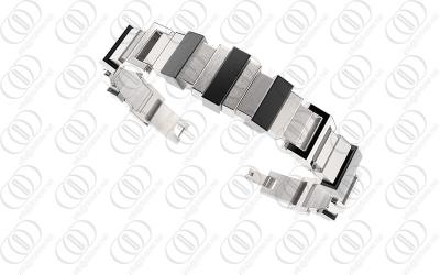China Titanium ODM / OEM Jewelry Brushed Silver Bracelet With PVD IP Black for sale