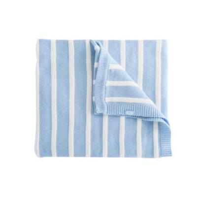 China PORTABLE Cotton Stripe Knitted Classic Blue White Wholesale Baby Blankets for sale