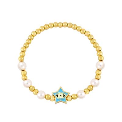 China Hiphop Shily & Os Ins Design Fashion Pearl Beaded Enamel Star Eye Charm Bracelet for sale