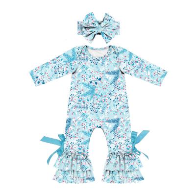 China Cozy Baby Clothes 2LLY-198 Snow Season Colder Patterns Printed Spandex Fabric Long Sleeve Kids Girls Soft Rompers Newborn Christmas Gift Rompers for sale