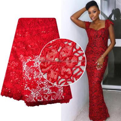 China CQ112 Queency Viable Red Lace Fabric, 5 Yards Cord Lace Fabric With Pearl Beads And Sequins for sale