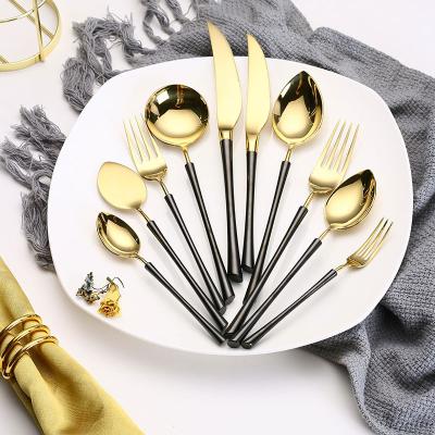China Sustainable Titanium Black Plated Stainless Steel Flatware Set Mouth Flatware Set Glossy Black Shiny Silver Cutlery Set Service For 4 for sale