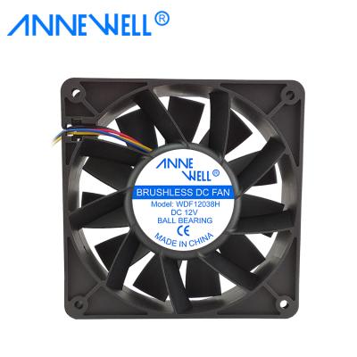 China Hotels High Speed 12038 DC 12v 120mm 6000rpm 120x120x38mm Axial Flow 12cm Brushless Fan for sale
