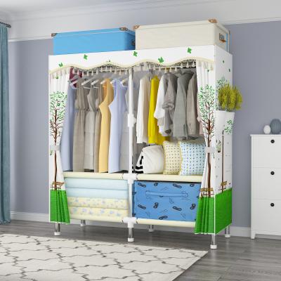 China Portable (Other) 130B 25mm Steel Pipe Frame Large Cabinet Adjustable Thick Fashion Design Easy To Install To Assemble Cloth Wardrobe DIY Wardrobe for sale