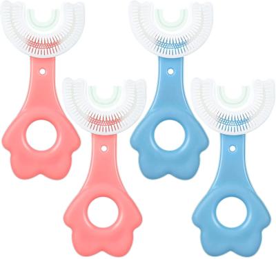 China 4 Pack Children Disposable U-shaped Toothbrush With Silicone Brush Head Whitening Massage Kids U-type Toothbrush for sale