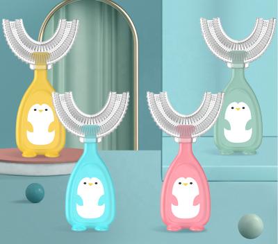 China Amazon Hot Selling Silicone Toothbrush U Shape Disposable Kids Silicone U Shaped Toothbrush For Children Shaping Brush for sale
