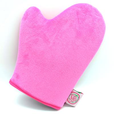 China Soft Velvet Glove Pink Velvet Reusable Tanning Glove Washable Tanning Glove for sale