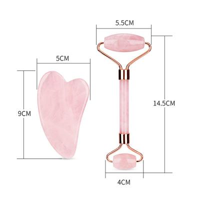 China Whitening custom rose quartz jade roller gua sha set 100% natural gua sha and jade roller pink for sale