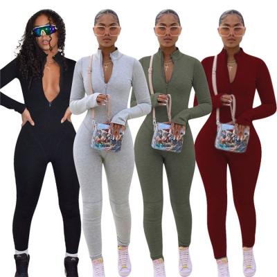 China Solid Color SEUL Overalls Woman Bodycon Overalls One Piece Rompers Anti-Wrinkle Zipper Backing Support for sale