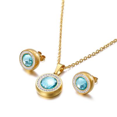 China Hyperbola Crystal Diamond Stud Earrings Necklace Brazilian Gold Plated Jewelry 18k Set Stainless Steel Zirconia Jewelry Set for sale