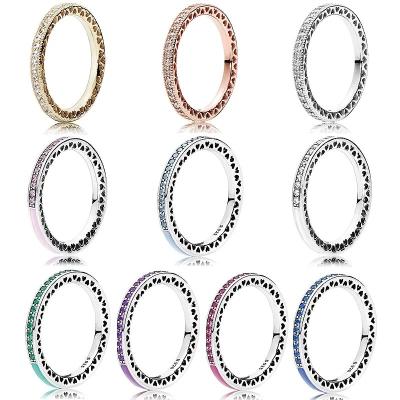 China Classic original heart-shaped radiating glazed ring with Crystal Charm Ring 925 Sterling Silver DIY bracelet classic jewelry for sale