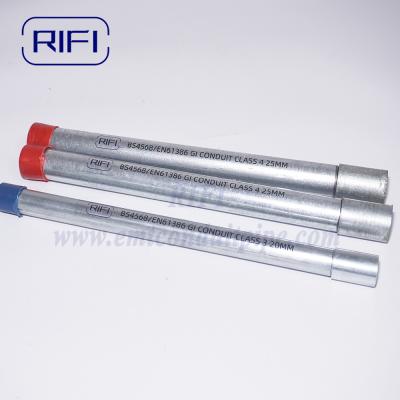 China BS4568 HDG Electrical GI Cable Conduit With Metric Thread Steel Coupler & Colored Plastic Cap for sale
