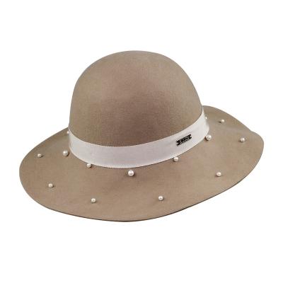China High Quality Wide Brim Wool Felt Hat Wool Felt Soft Felt Pearl Lady Hat Character Lihua for sale