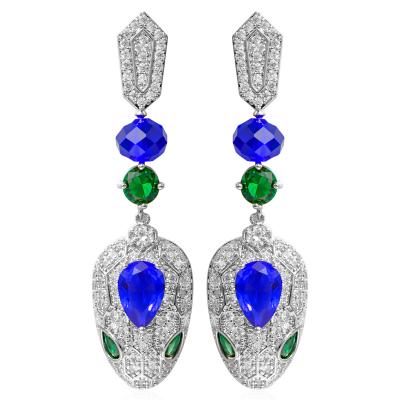 China Vintage Nickel Snake Free Head Earrings Red Gold/Silver Plated Earrings Women Emerald Drop Earrings for sale
