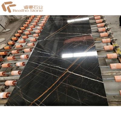 China Nature Black Color Nero Dorato Marble With gold Veins for sale