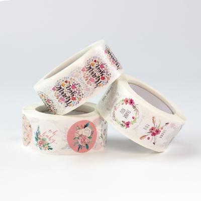 China Waterproof Thank You Sticker Flower Pattern Volume Label Gift Envelope Decoration Label Seal for sale