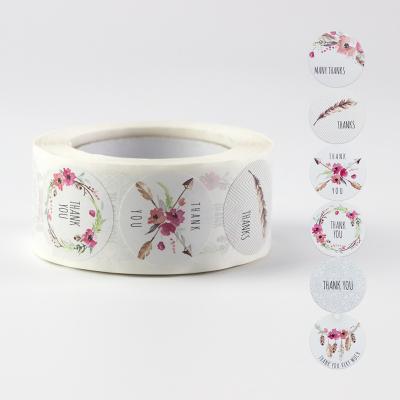China Waterproof Thank You Custom Sticker Flower Pattern Label Factory Gift Envelope Decoration Label Seal for sale