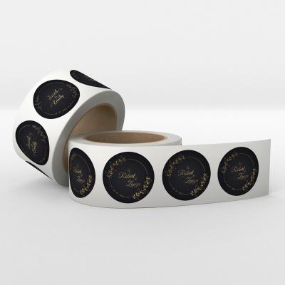 China Waterproof Rose Gold Text Logo and Texts Sticker Roll Label Black Waterproof Vinyl Customize Your Self Adhesive for sale