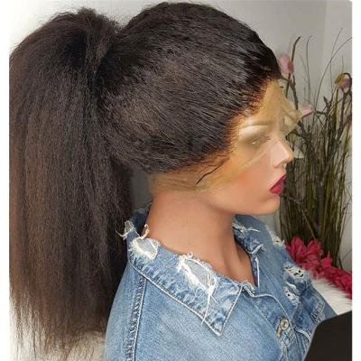 China Yaki Brazilian Virgin Hair Pre Plucked Hairline 360 Full Lace Wigs Natural Curly Straight Yaki Ponytail Wig For Black Women for sale