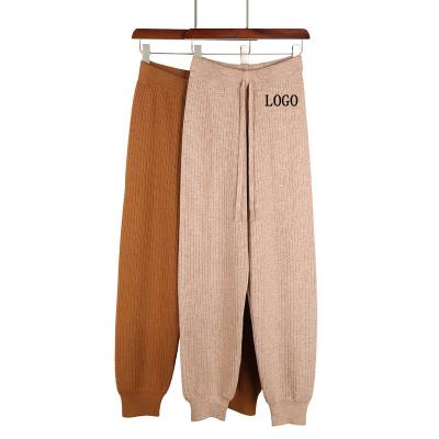 China Anti-wrinkle custom LOGO New Autumn and winnter design casual elastic waist sweater pants women harem pants ribbed kint legging for sale