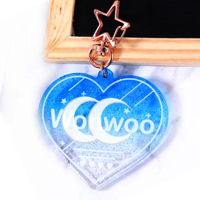 China Low Price Good Quality Wholesale Logo Key Chains Eco-friendly Clear Acrylic Shaker Charm Keychain Custom Anime Gifts for sale