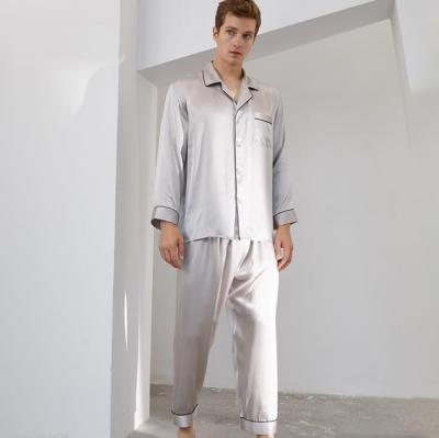 China Breathable Mens Sleepwear 100% Luxury Satin Silk Pajamas Set Soft Long Sleeve Loungewear Set for sale