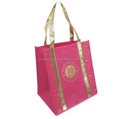 China Handle To Base To Reinforce Bag Weight Capacity Custom Gold Metallic Handle To Base Non Woven Bag for sale
