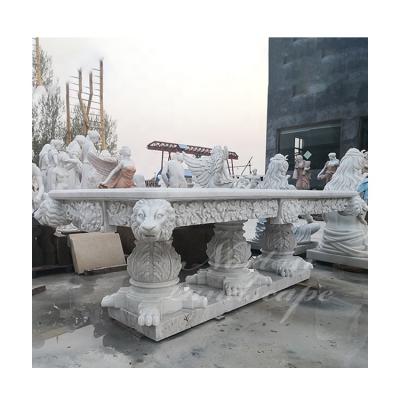 China Modern Outdoor Garden Used Large Luxury European Style Natural Stone Marble Carved Lion Head Table for sale