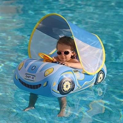 China Inflatable Sunshade Toddler Pool Float Car Baby Swim Ring With Adjustable Sun Canopy Baby Float For Swimming Pool With Sunshade for sale
