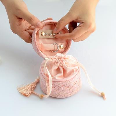 China Lace + Round Bag Cute Mini Travel Jewelry Package Pocket High-end European Mini Tassel Jewelry Box Satin Lace Small Small for sale